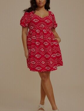 Maurices Plus Size Embroidered Puff Sleeve Mini Dress